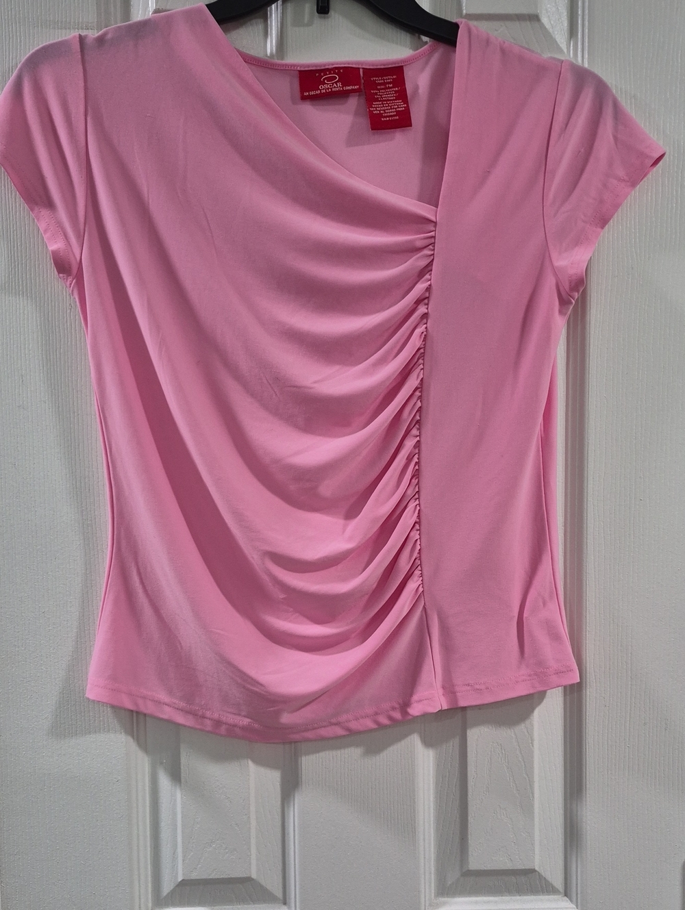 Oscar de la Renta Pink Ruched Short Sleeve Tee